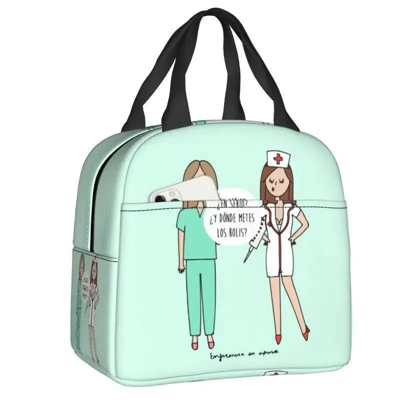 🍱 Enfermera En Apuros Doctor Nurse Lunch Bag | Women Portable Cooler Thermal Insulated Lunch Box | Picnic Storage Food Bento Bag for Travel & Work 🎒