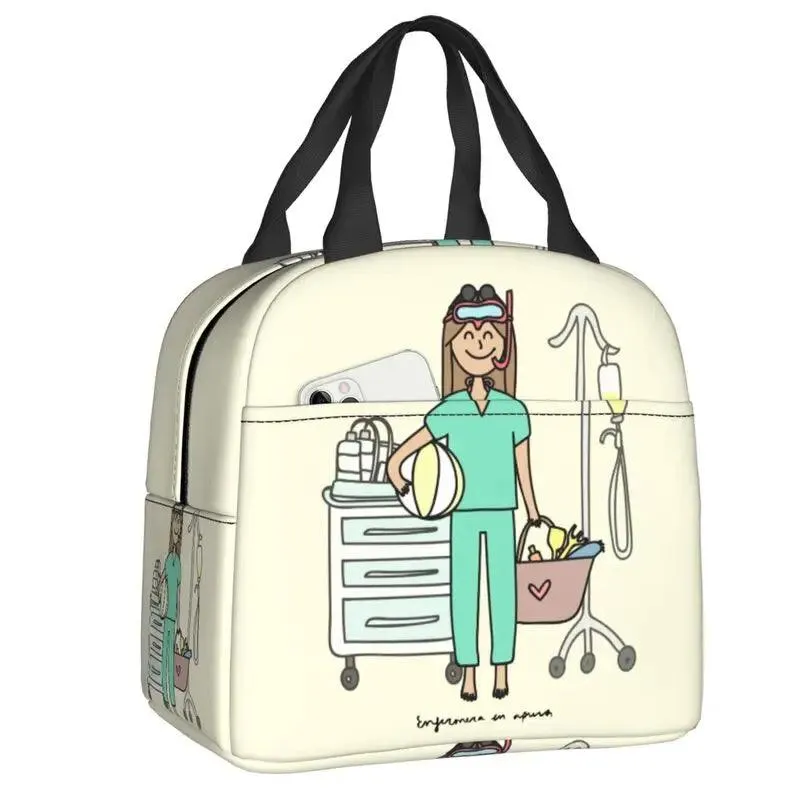 🍱 Enfermera En Apuros Doctor Nurse Lunch Bag | Women Portable Cooler Thermal Insulated Lunch Box | Picnic Storage Food Bento Bag for Travel & Work 🎒