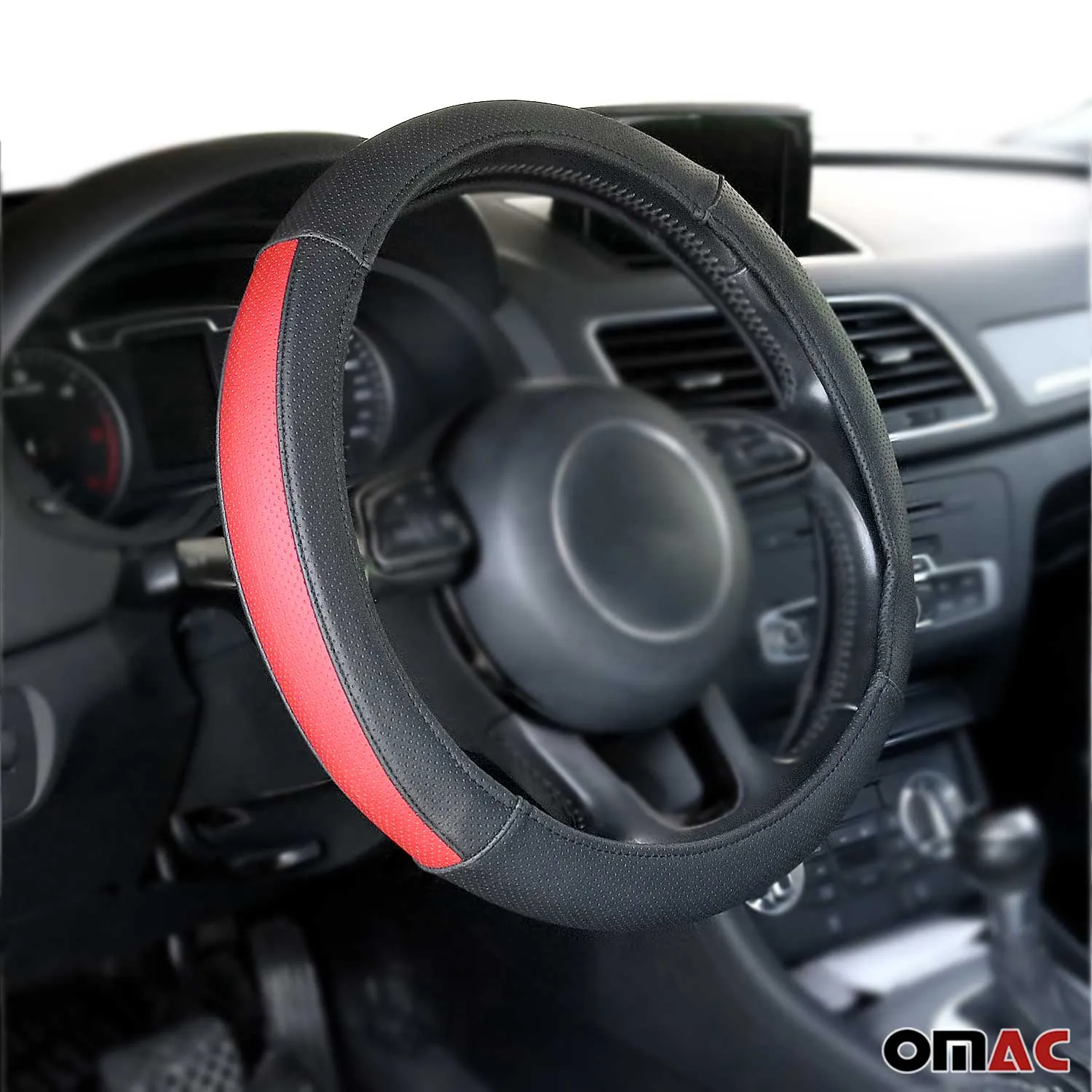 15" Steering Wheel Cover Half Moon Red Leather Anti-slip Breathable Accessories