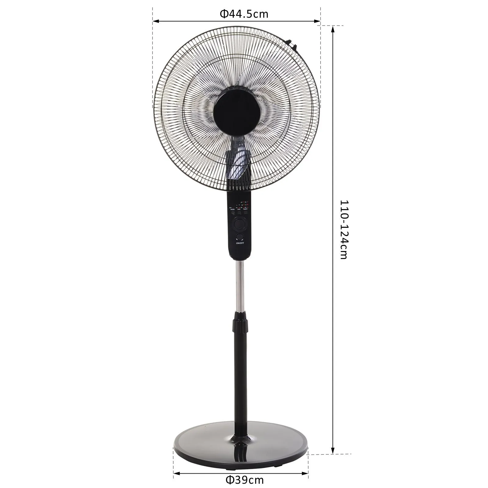 17" Oscillating Three Speed Adjustable Height Pedestal Fan With Remote Black by Homcom