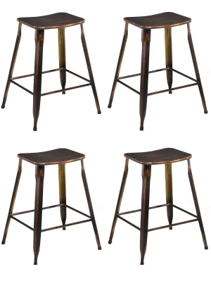 24" Industrial Metal Antique Distressed Copper Slim Counter Bar Stool Set of 4