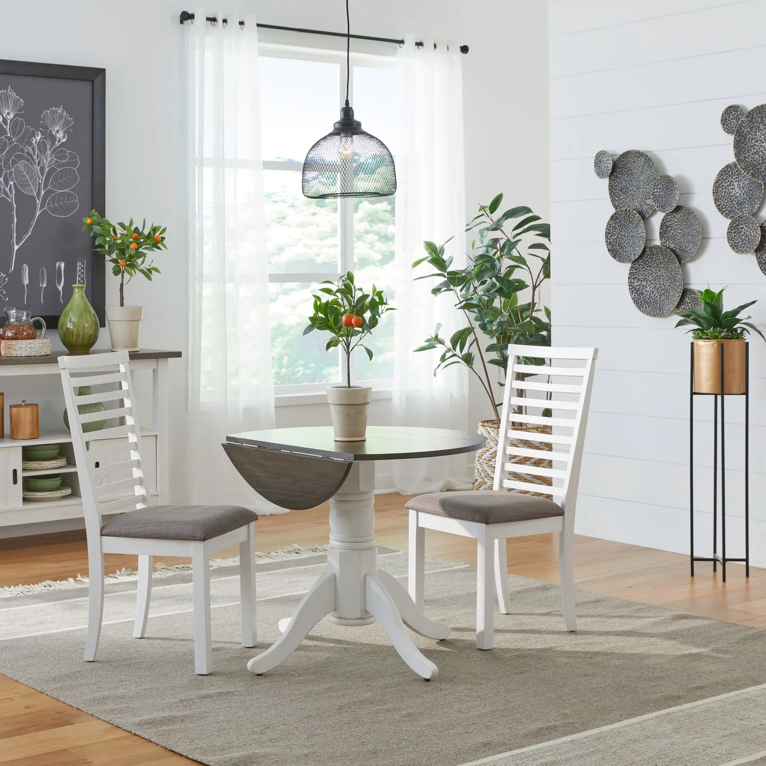 3 Piece round dropleaf dining set