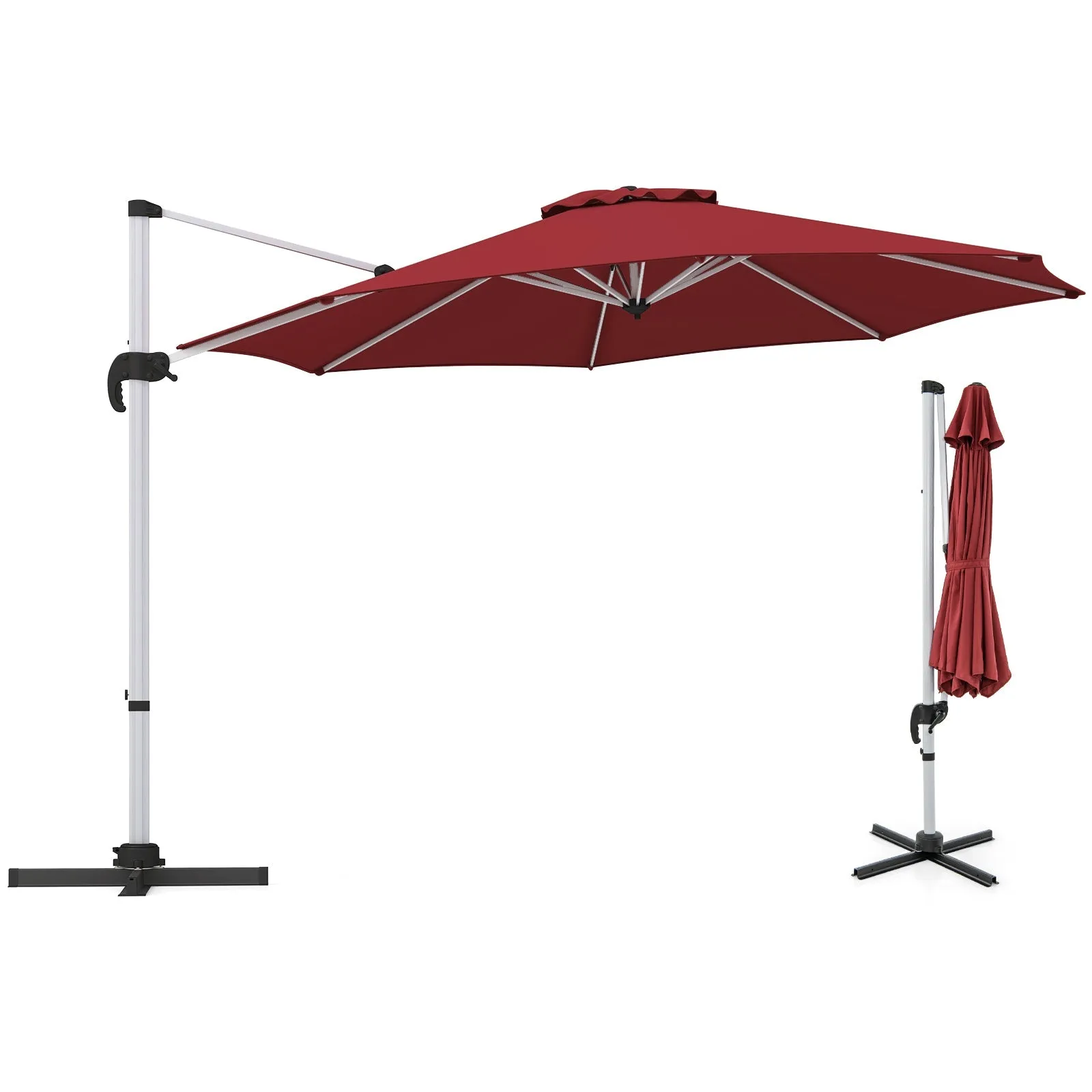 325 cm Outdoor Patio Umbrella with 360° Rotation-Red