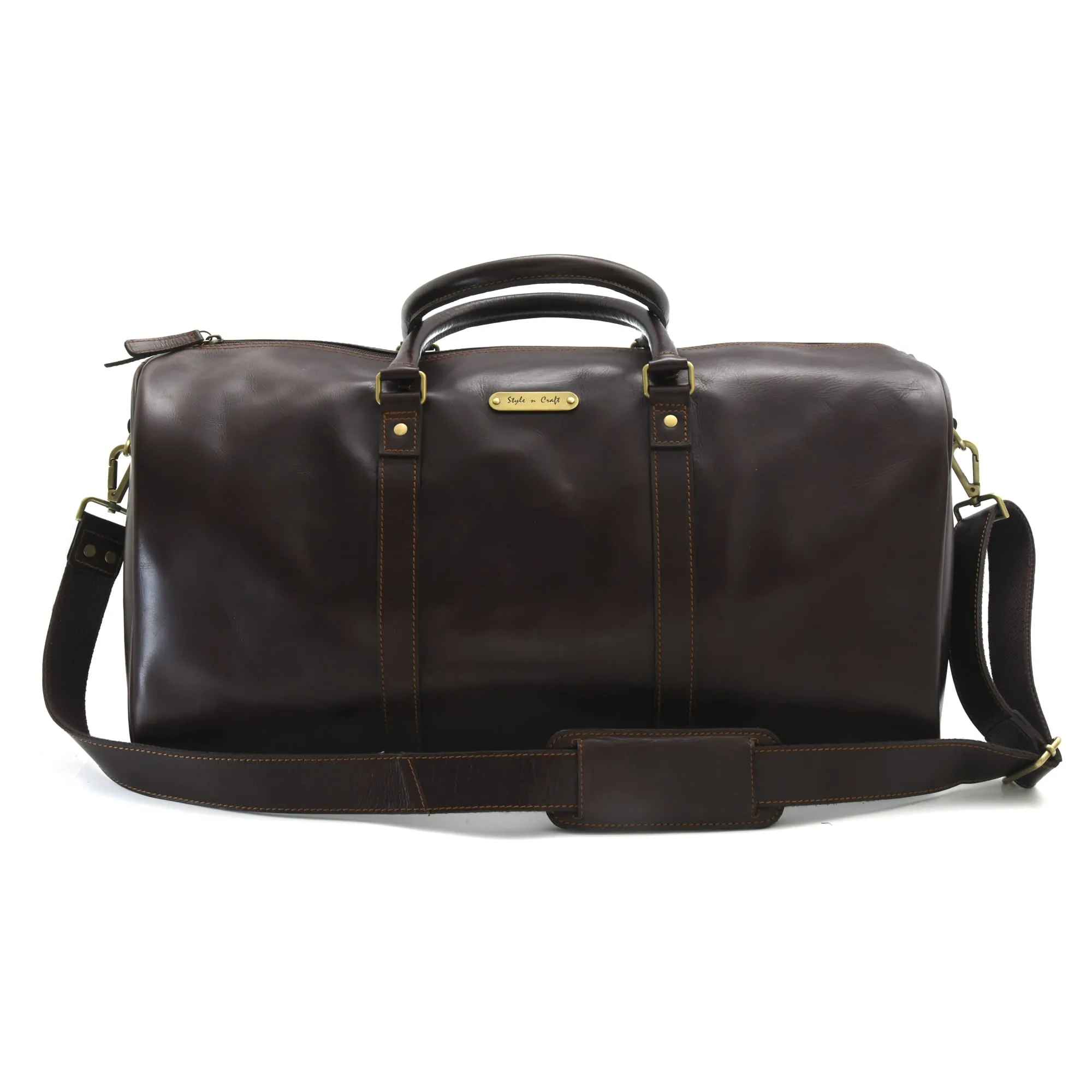 392101 Duffle Bag in Full Grain Dark Brown Leather | Style n Craft