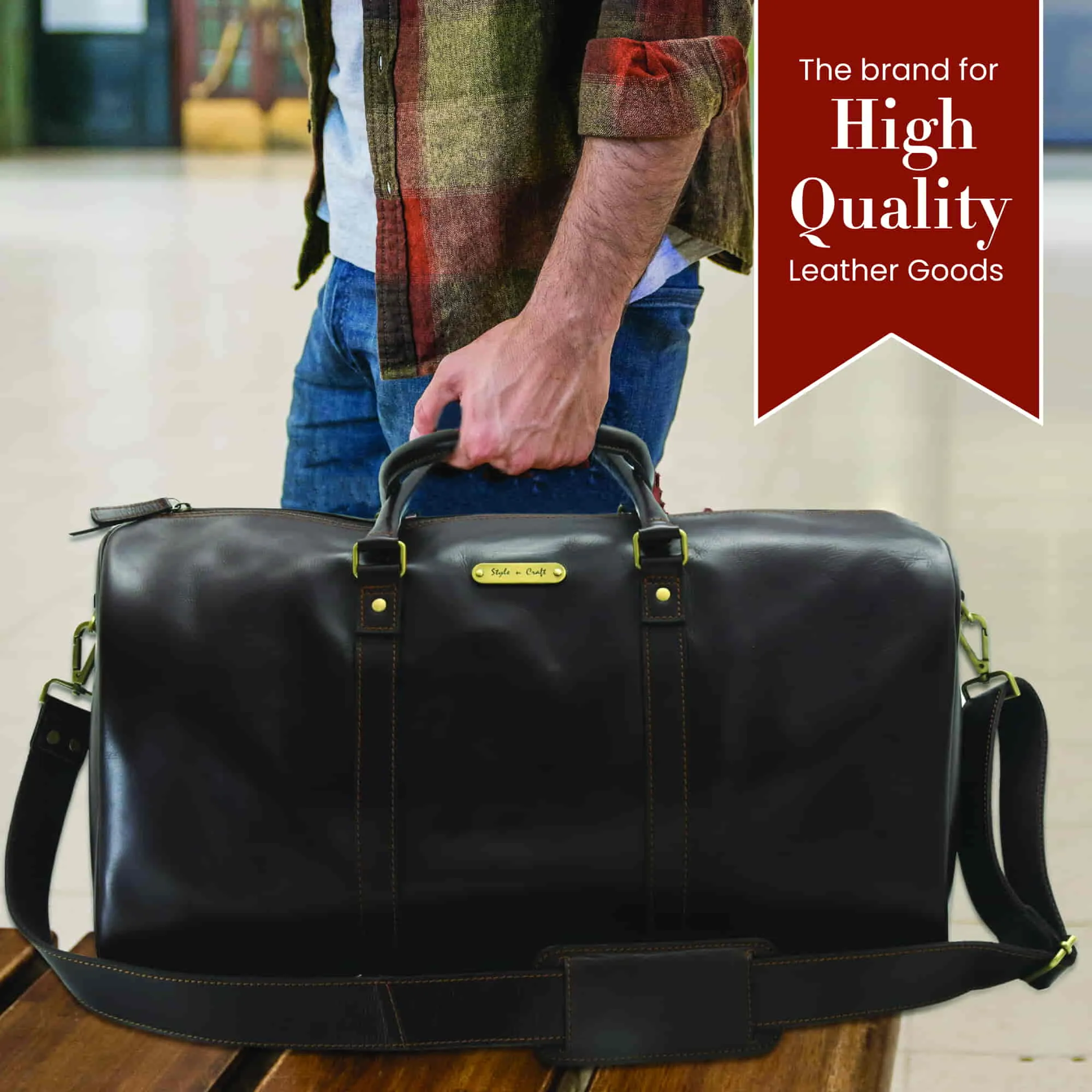 392101 Duffle Bag in Full Grain Dark Brown Leather | Style n Craft