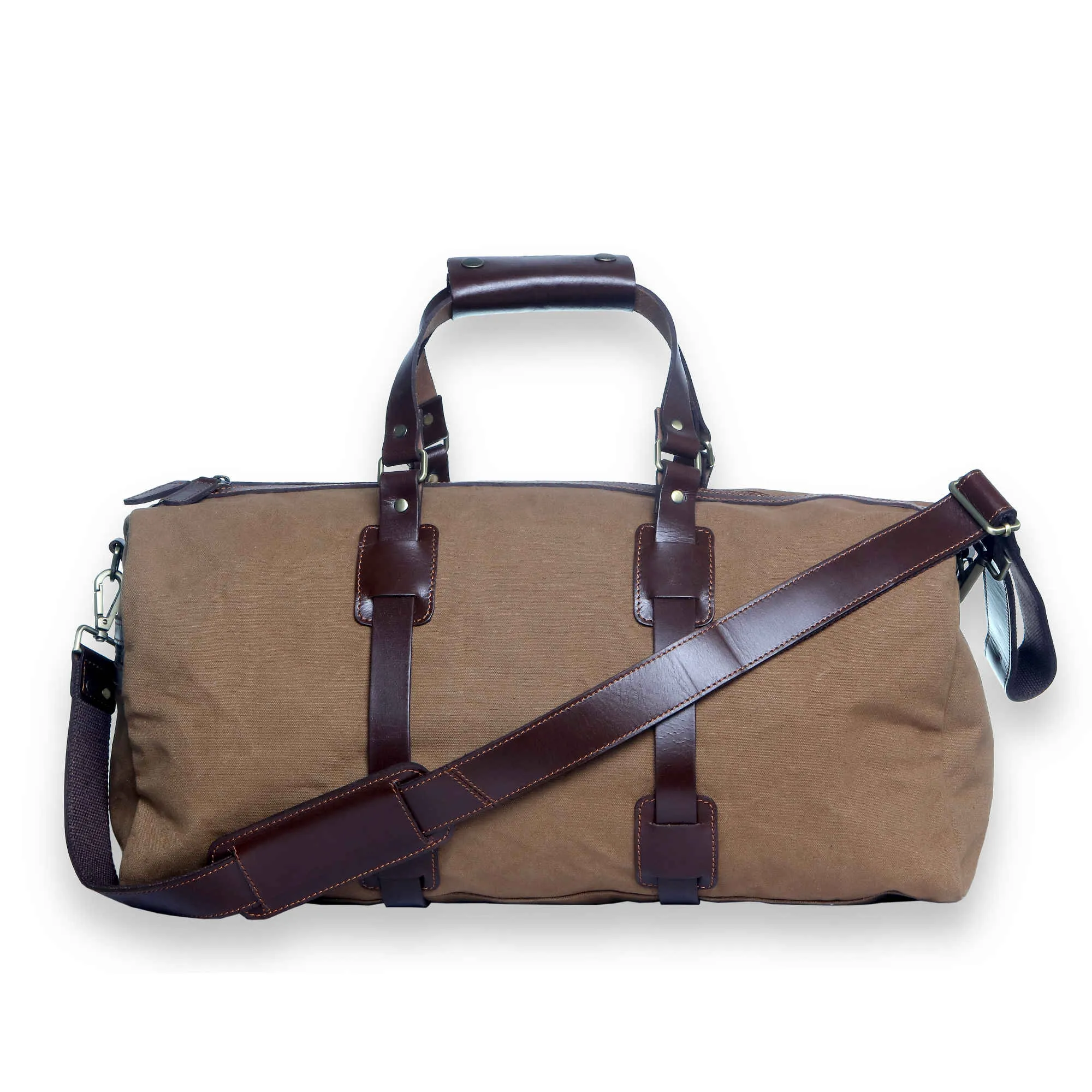 397101 Duffle Bag in Waterproof Brown Canvas & Full Grain Leather | Style n Craft