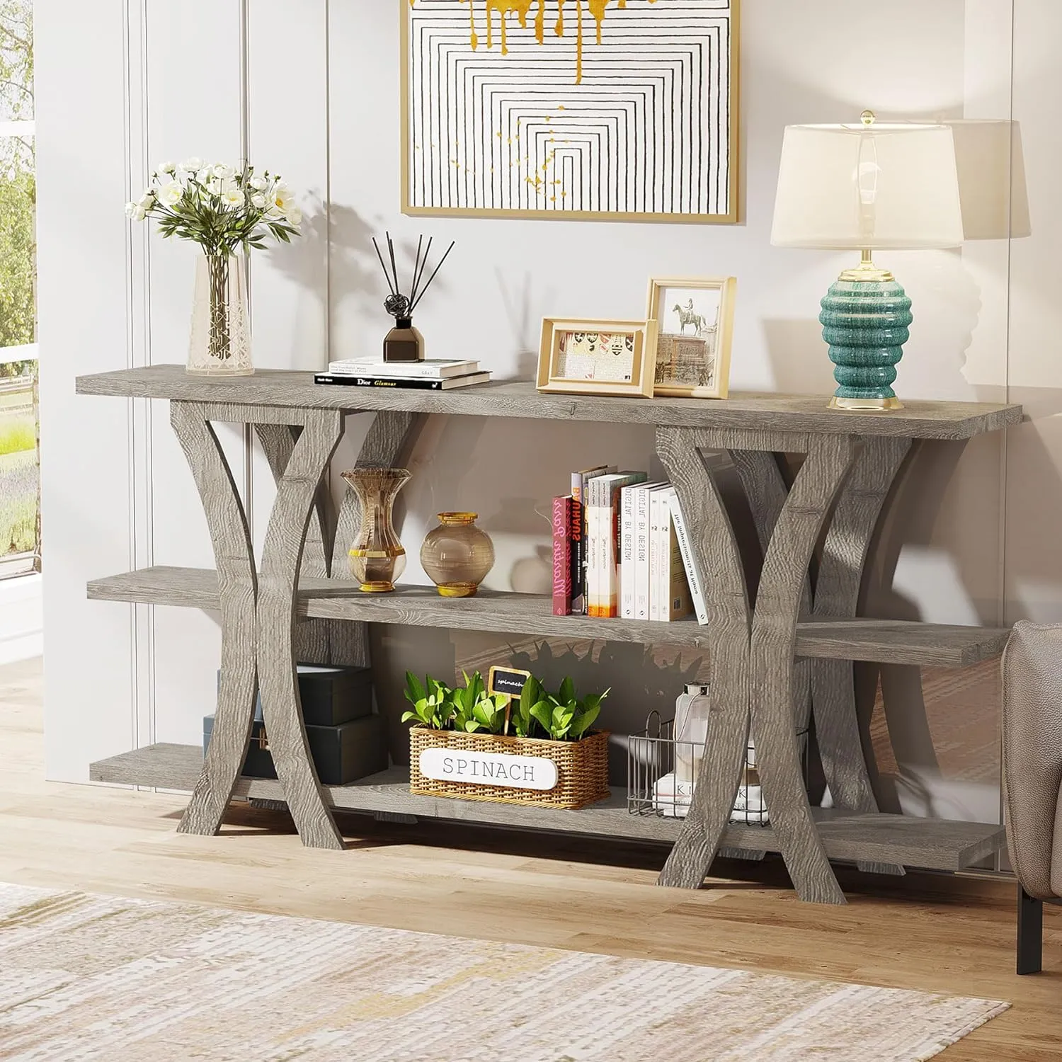 70.8" Console Table, Industrial Entryway Sofa Table with 3-Tier Shelves