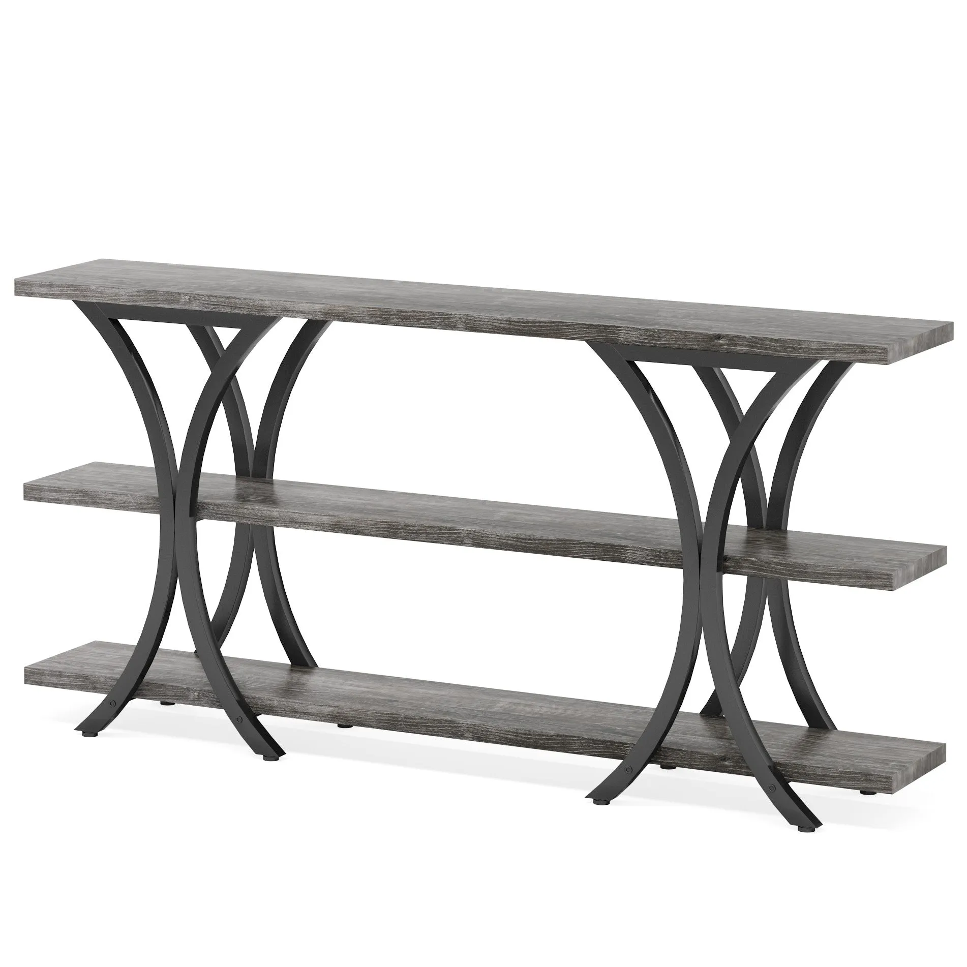 70.8" Console Table, Industrial Entryway Sofa Table with 3-Tier Shelves