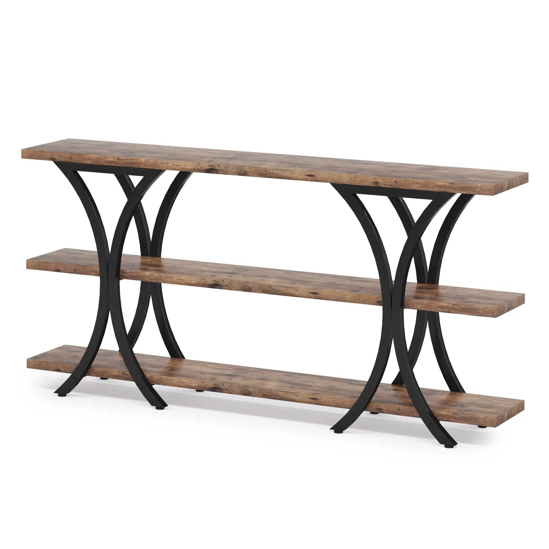 70.8" Console Table, Industrial Entryway Sofa Table with 3-Tier Shelves