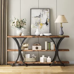 70.8" Console Table, Industrial Entryway Sofa Table with 3-Tier Shelves