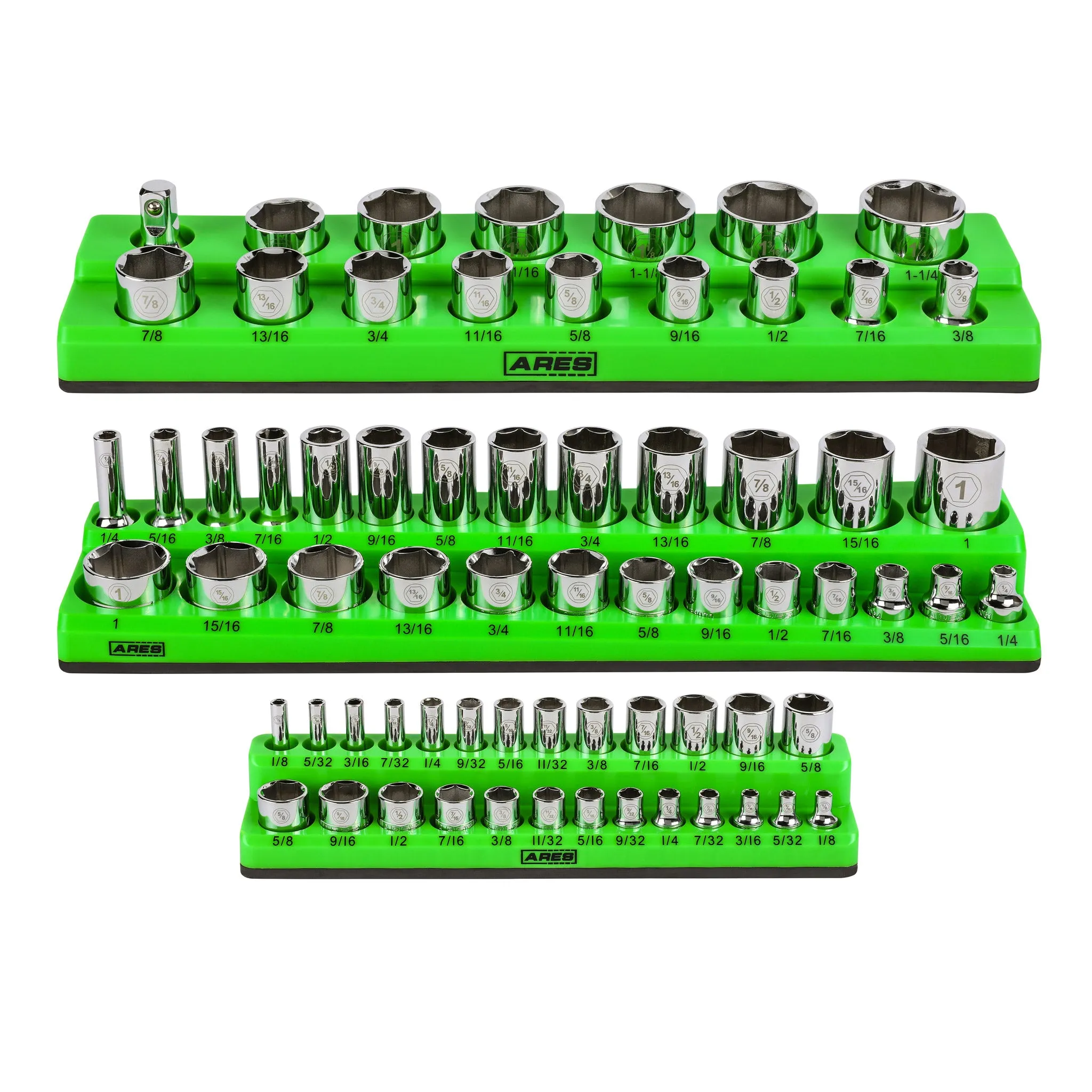 ARES 60160 - 6-Piece Black and Green Metric and SAE Magnetic Socket Organizer Set