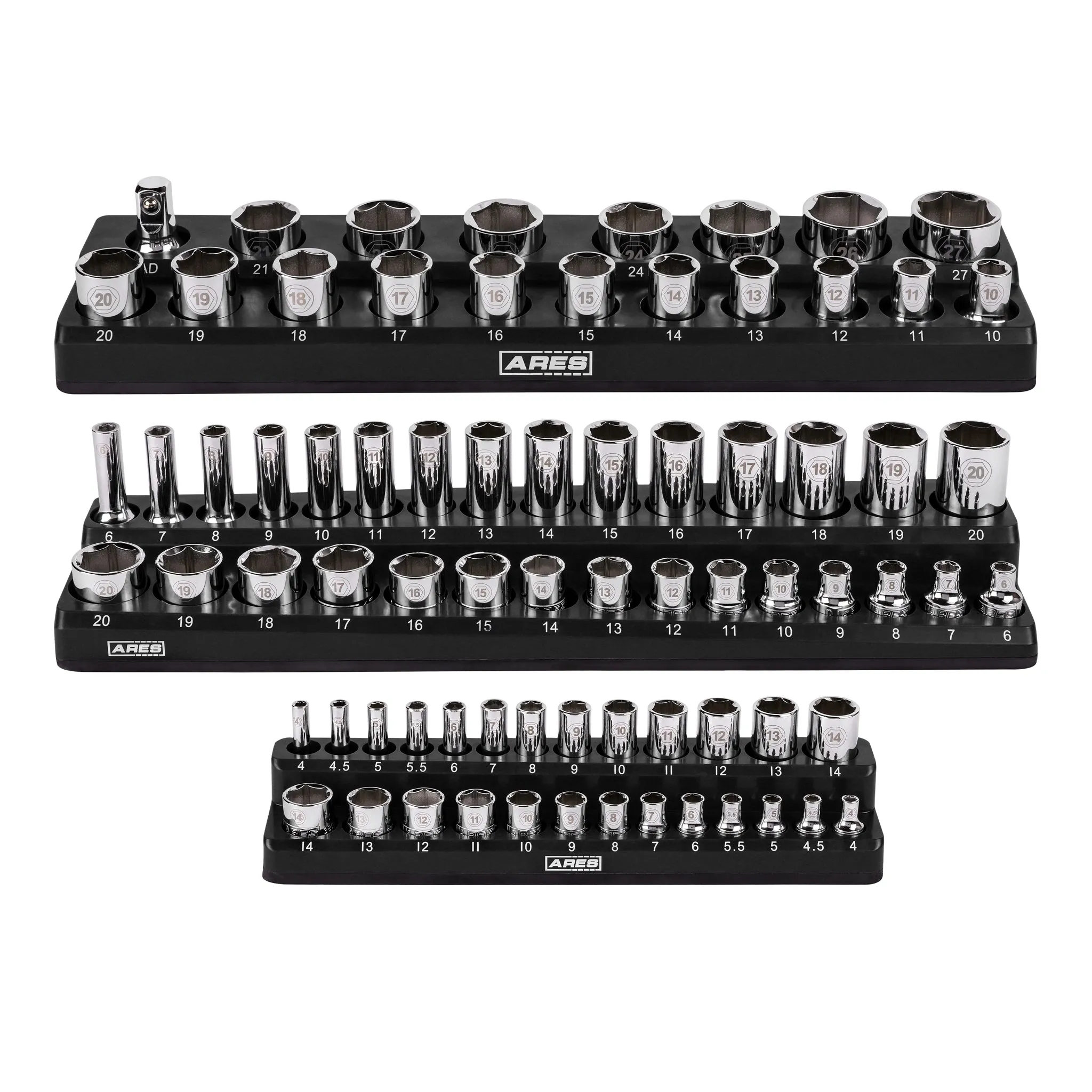 ARES 60160 - 6-Piece Black and Green Metric and SAE Magnetic Socket Organizer Set