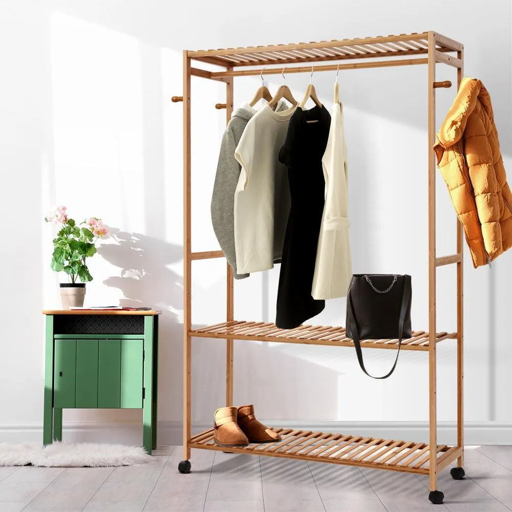 Artiss Bamboo Clothes Rack Coat Stand Garment Hanger Wardrobe Portable Airer