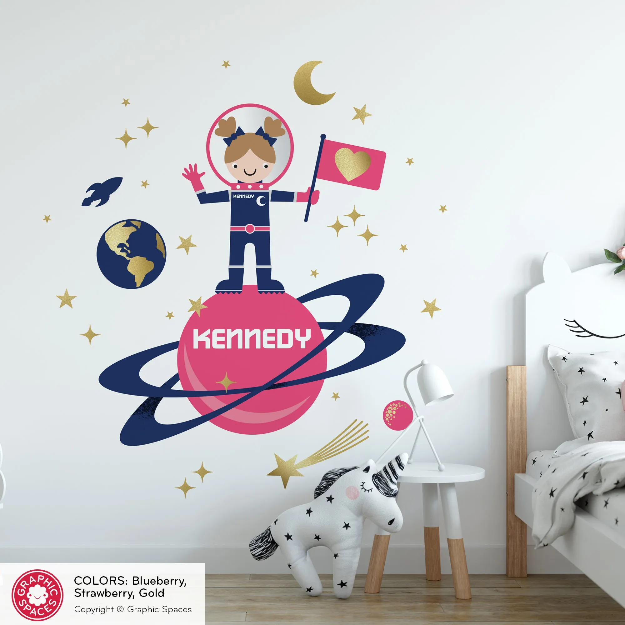 Astronaut Girl Moon Walk Fabric Wall Decal