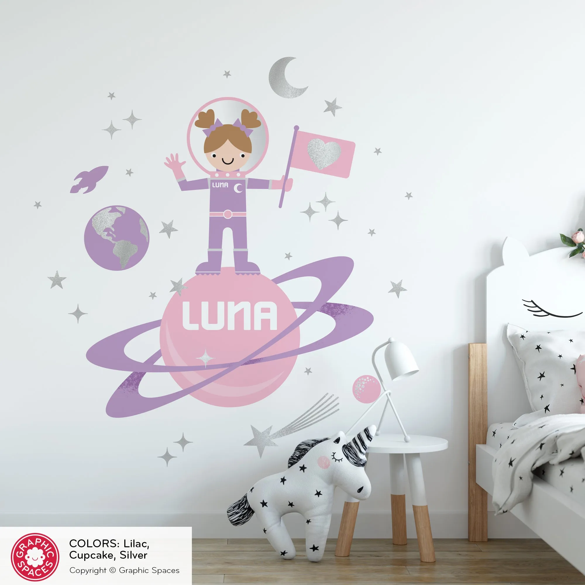 Astronaut Girl Moon Walk Fabric Wall Decal