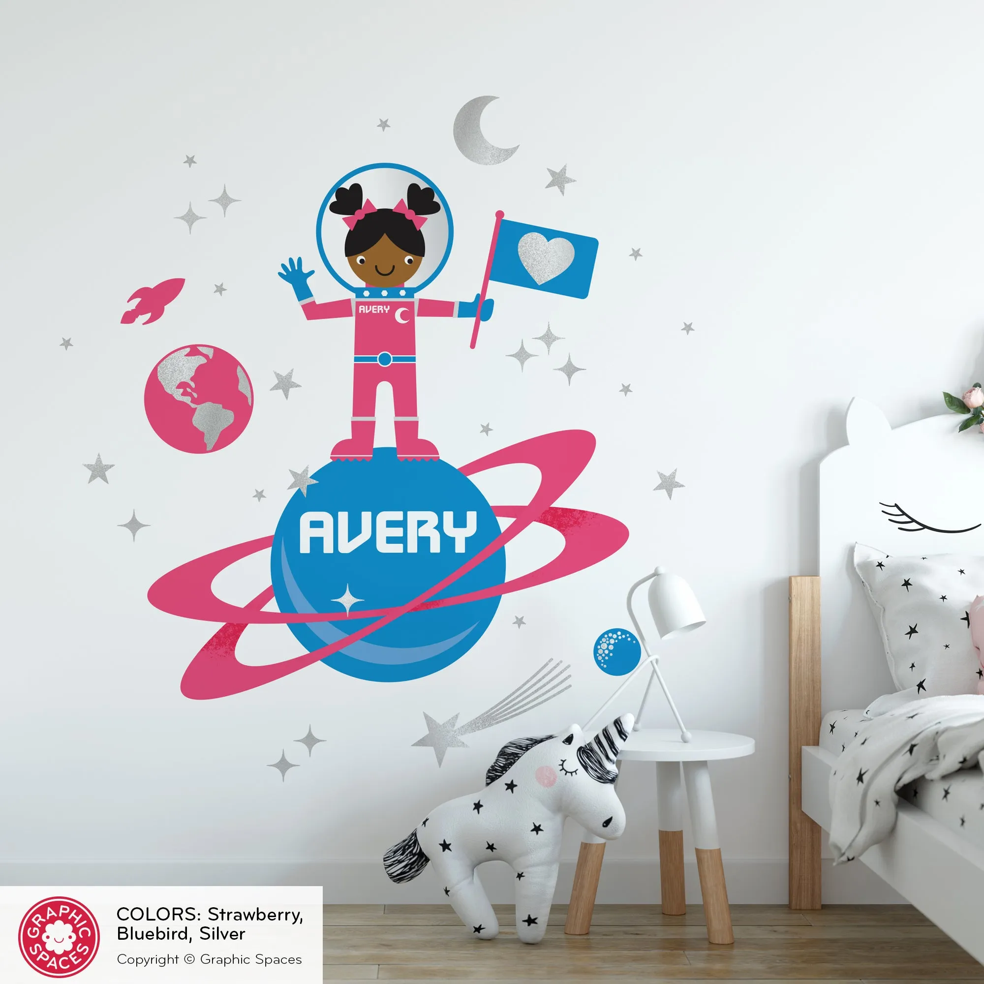 Astronaut Girl Moon Walk Fabric Wall Decal