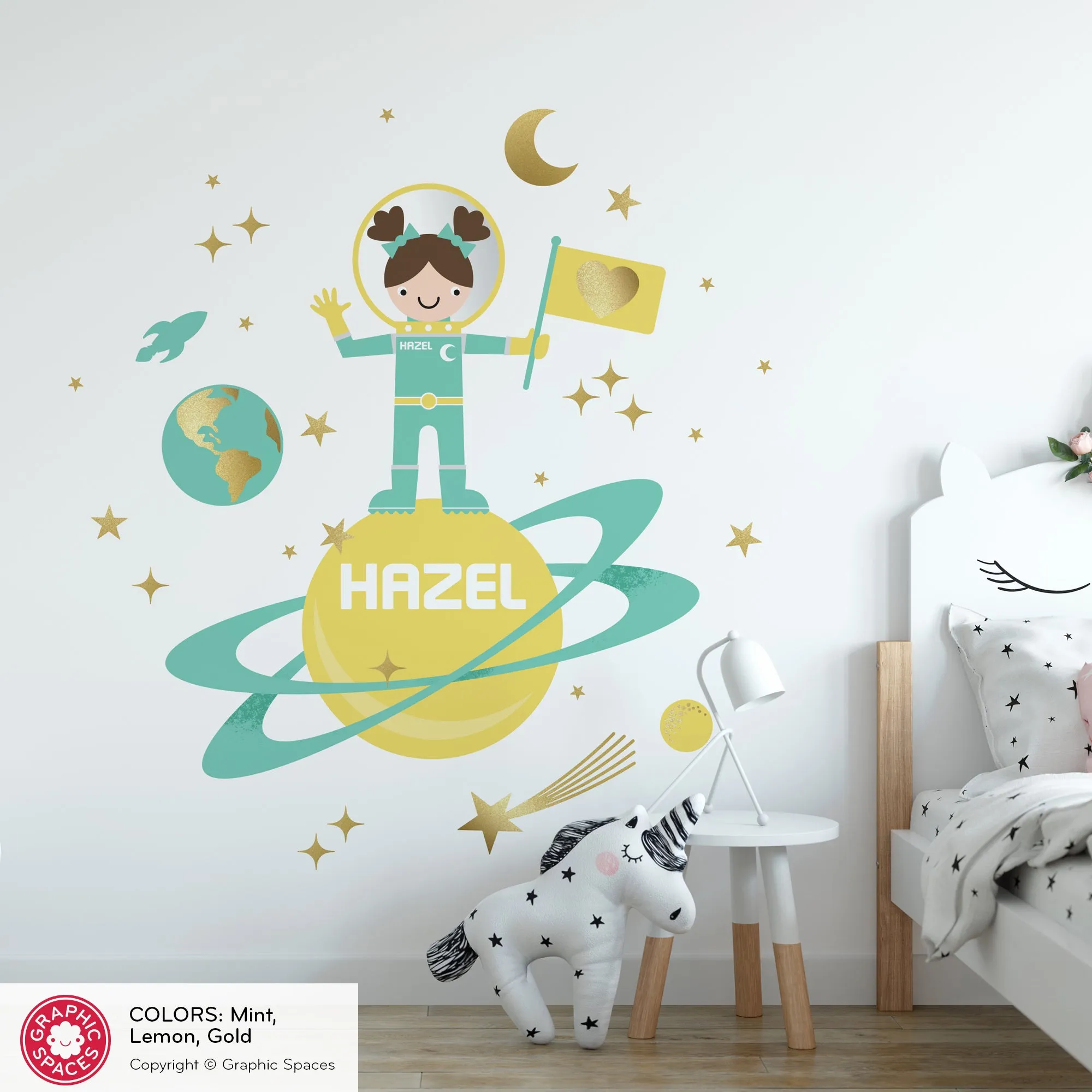 Astronaut Girl Moon Walk Fabric Wall Decal