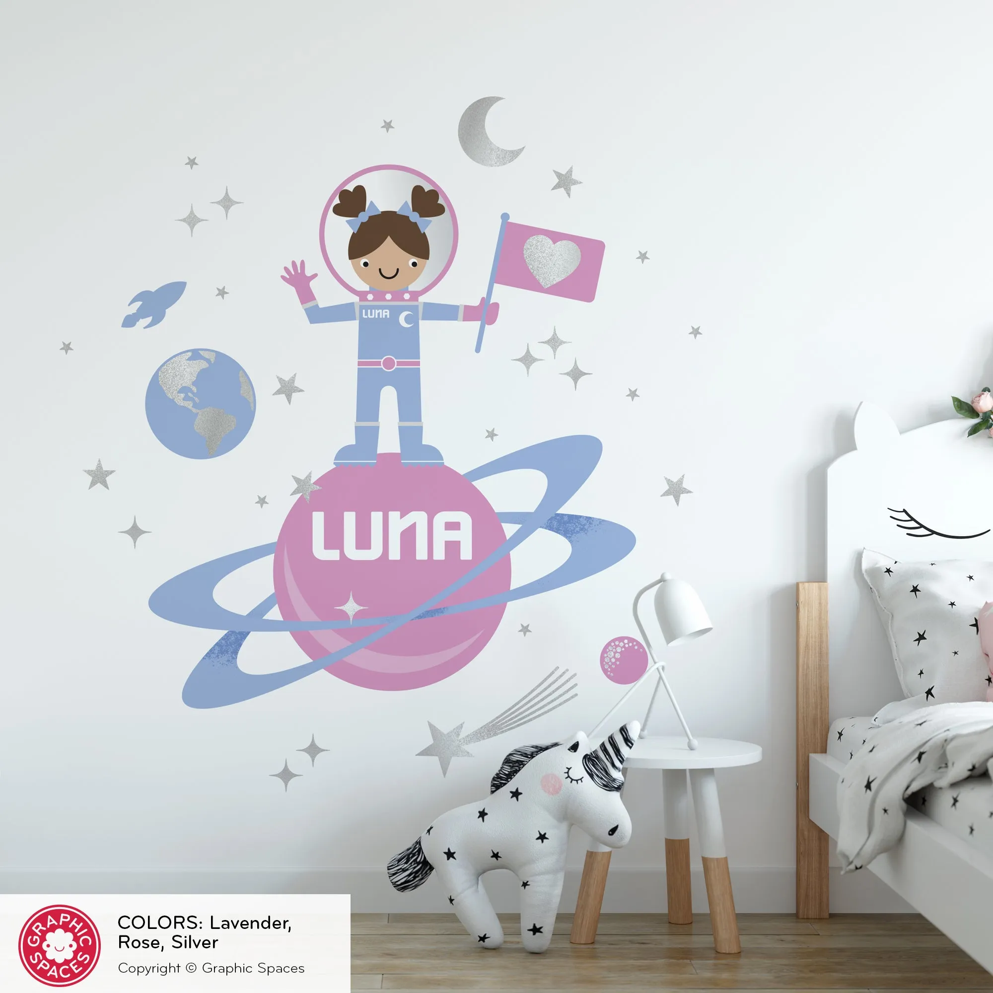 Astronaut Girl Moon Walk Fabric Wall Decal