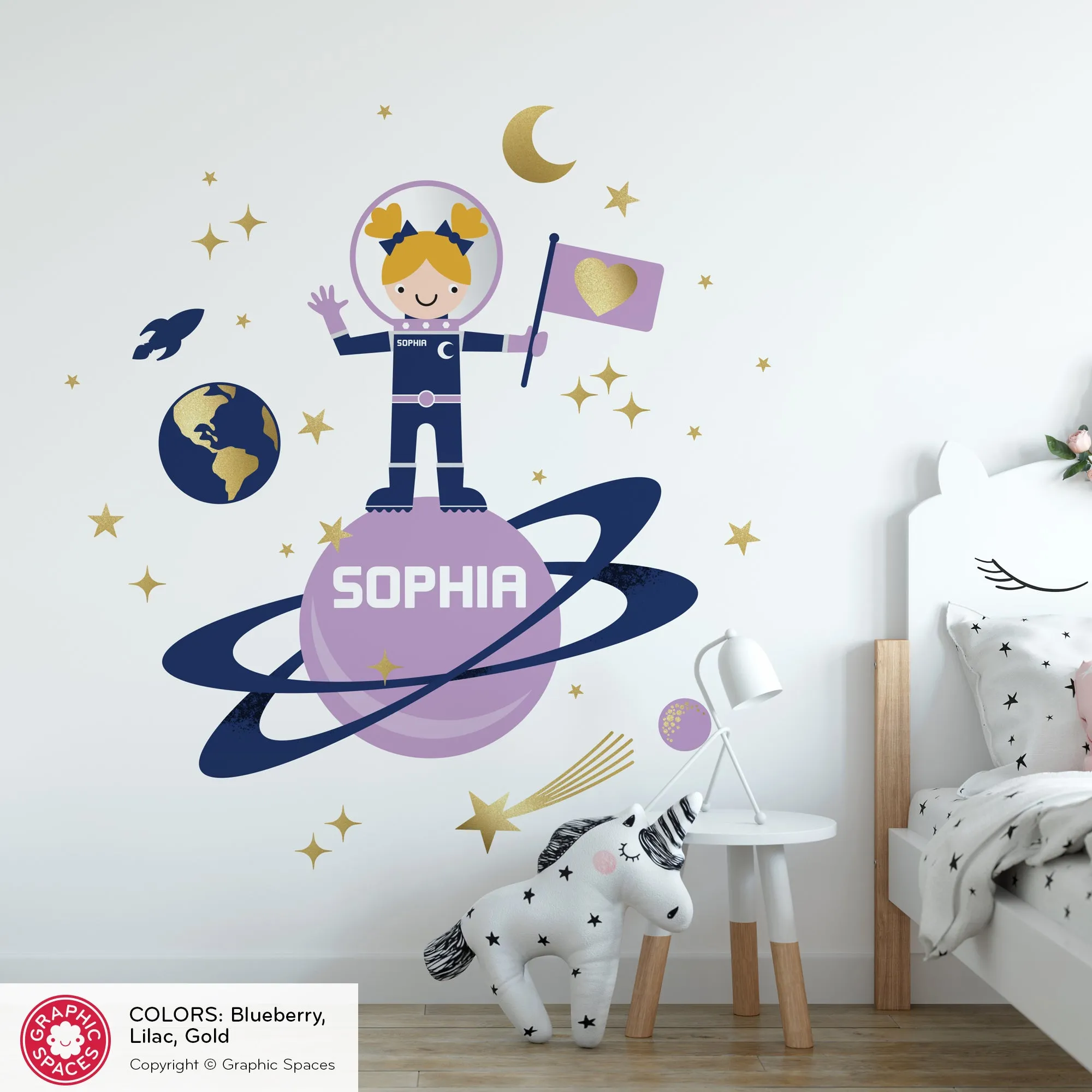 Astronaut Girl Moon Walk Fabric Wall Decal