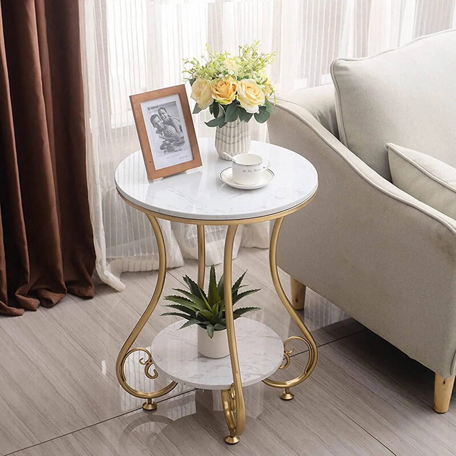 Aurora Circular Iron Side Table - Glossy Golden Modern Design, Space-Saving Elegance