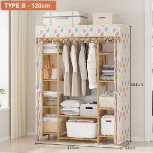 Bamboo Clothes Rack With Storage Shelves & Cover, 120cm