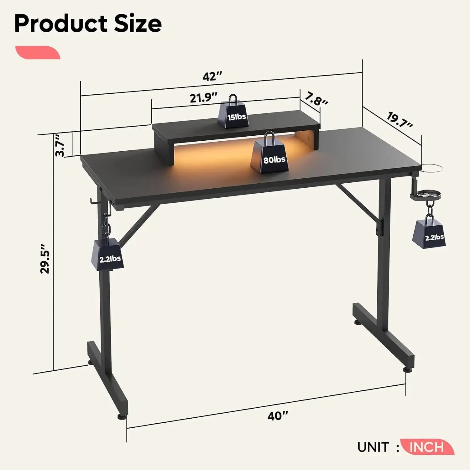 Bestier 42 inch Small Gaming Desk with Monitor Stand