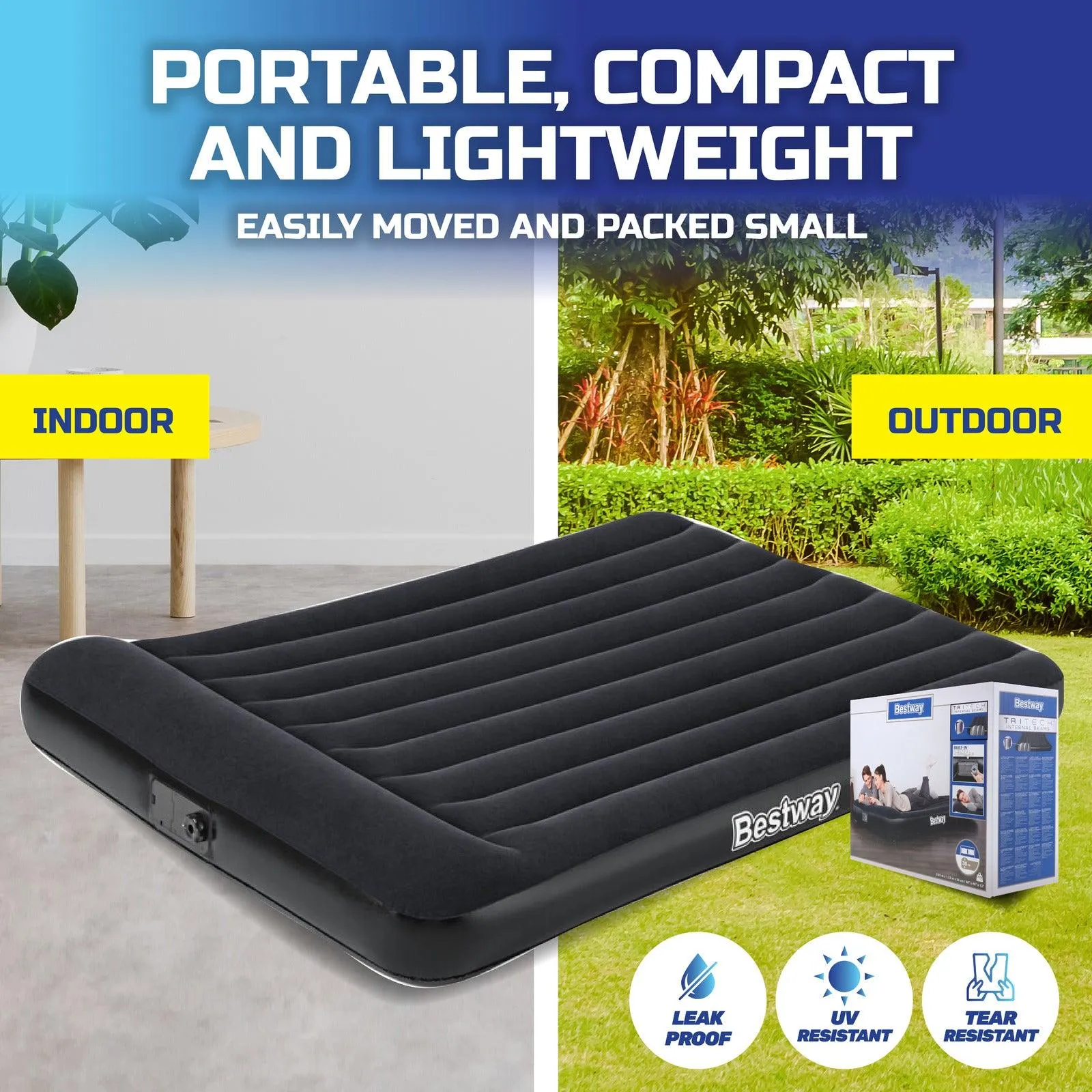 Bestway Queen Inflatable Air Bed Tritech Built-In Pump Heavy Duty