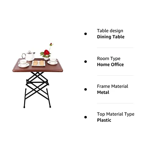 BRANCO Scissor Height-Adjustable Multi-Purpose Rectangular Plastic Folding | Laptop Table | Scissor Table Adjustable | Study Table for Students | Brown