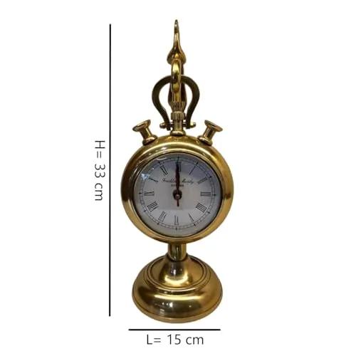 Bright Wood Craft l Brass Gold Finish Table Clock for Home Decor Showpiece Decorative Watch Statue Gift for Decoration