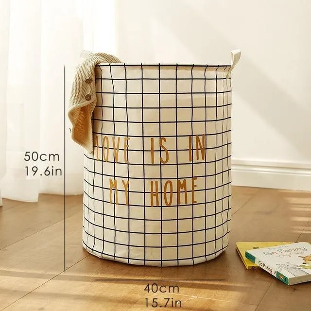 Cotton and linen storage bucket fabric waterproof folding hamper home debris toys storage basket