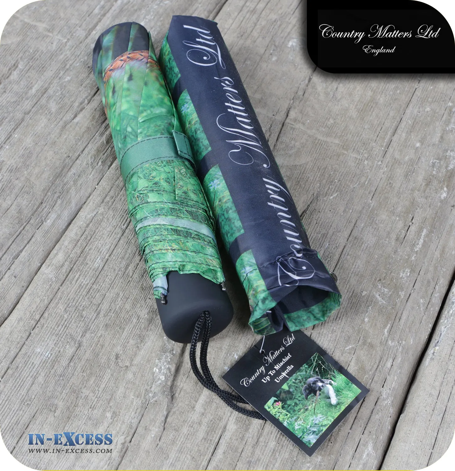 Country Matters Telescopic and Folding Umbrella - 'Up to Mischief' Spaniel Puppy