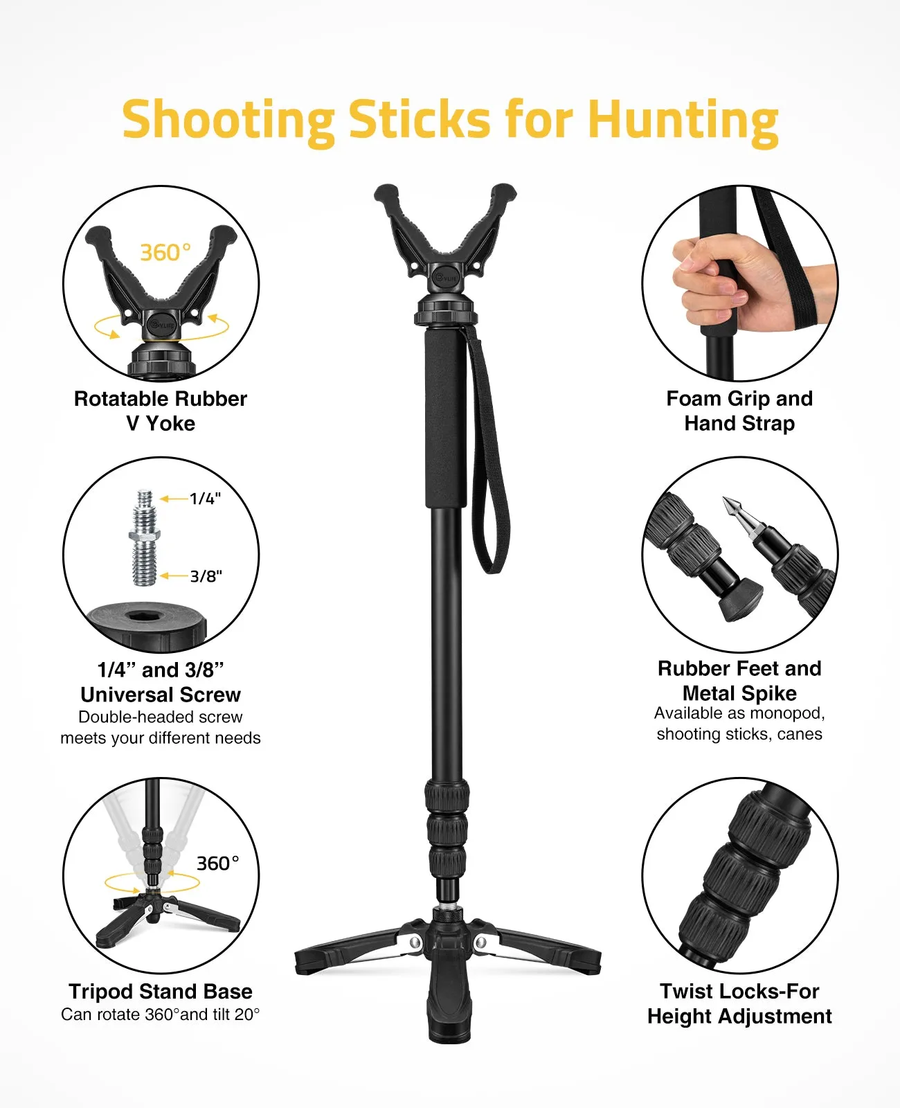 CVLIFE Shooting Stick Monopod Hunting Tripod