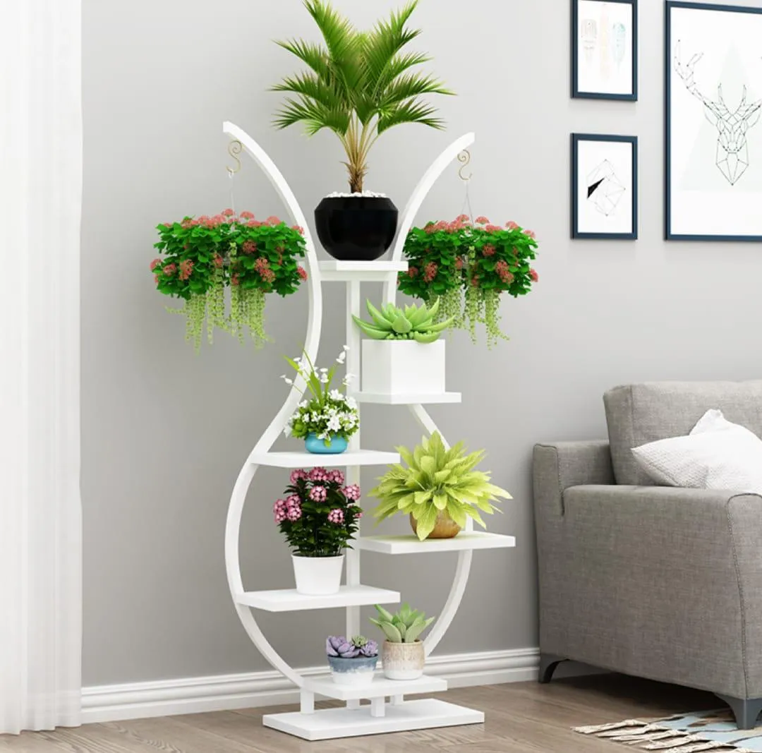 Decorative Iron 6 Tier Flower Pot Holder Shelf Indoor & Outdoor Metal Plant Stand Space Saving Garden Planter for Multiple Pots