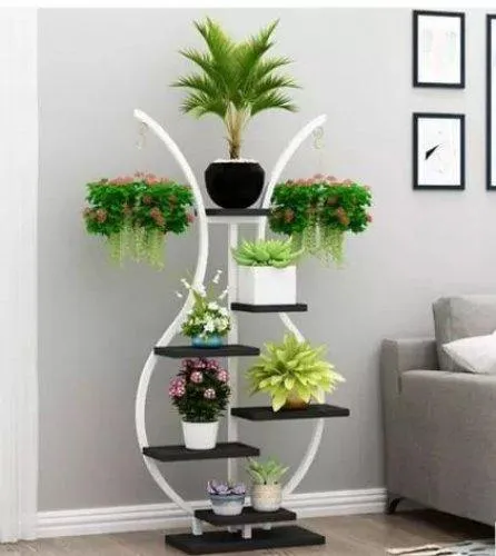 Decorative Iron 6 Tier Flower Pot Holder Shelf Indoor & Outdoor Metal Plant Stand Space Saving Garden Planter for Multiple Pots