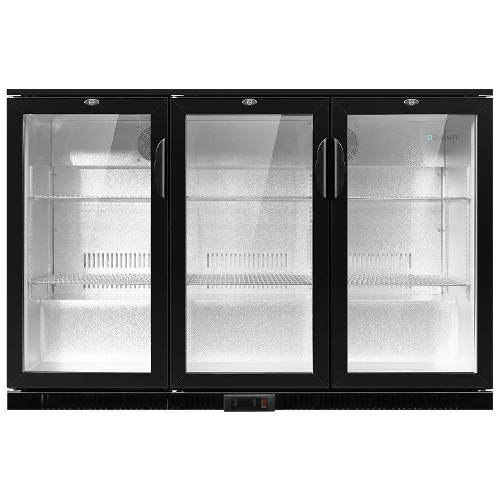 Devanti Bar Fridge 3 Glass Door Commercial Display Freeer Drink Beverage Cooler Black