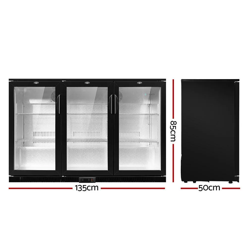 Devanti Bar Fridge 3 Glass Door Commercial Display Freeer Drink Beverage Cooler Black