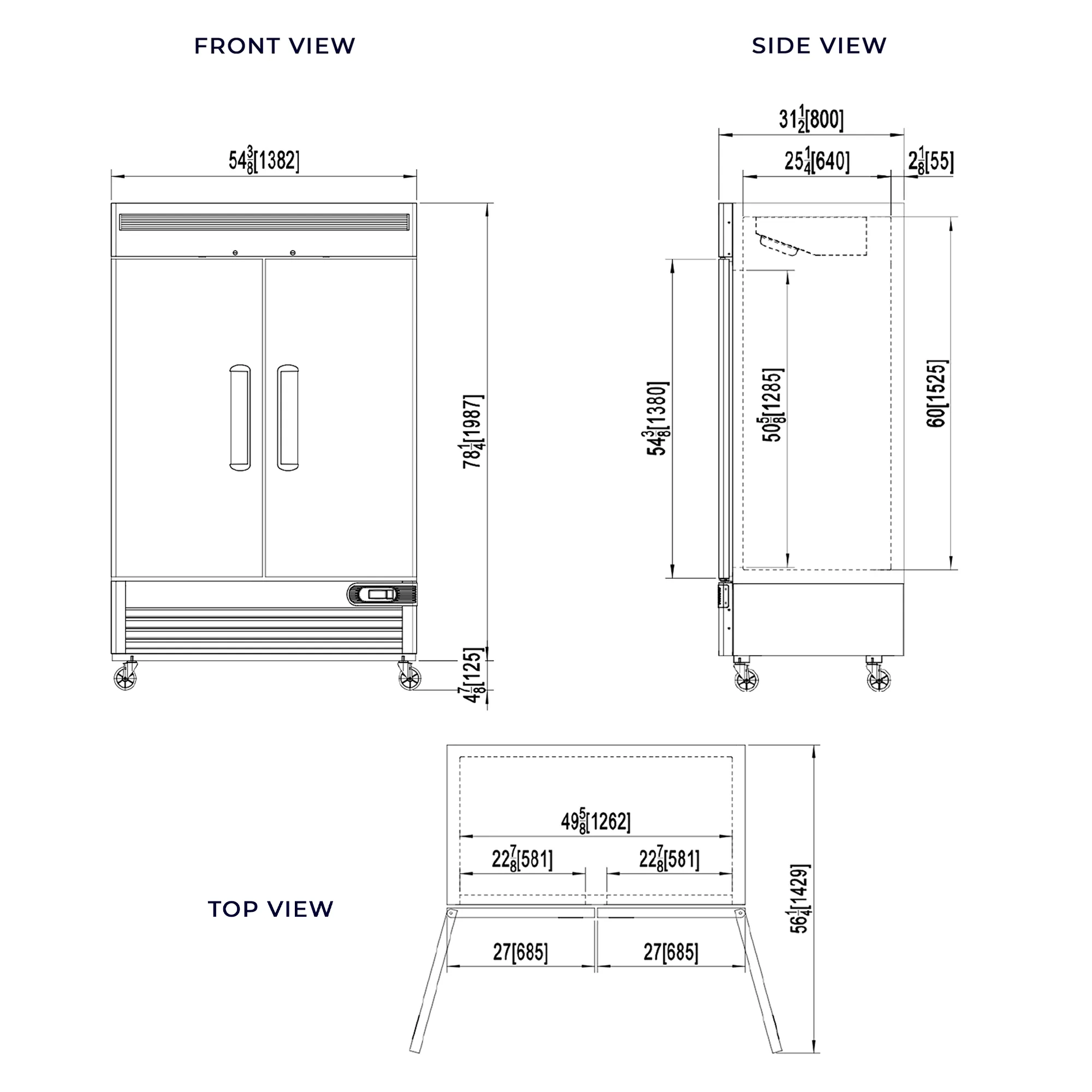 Double Door Commercial Refrigerator 49 Cu Ft – 54” Solid Door Reach-In, Bottom Mount Compressor | Frigos Premium FGP-RF-2DBC