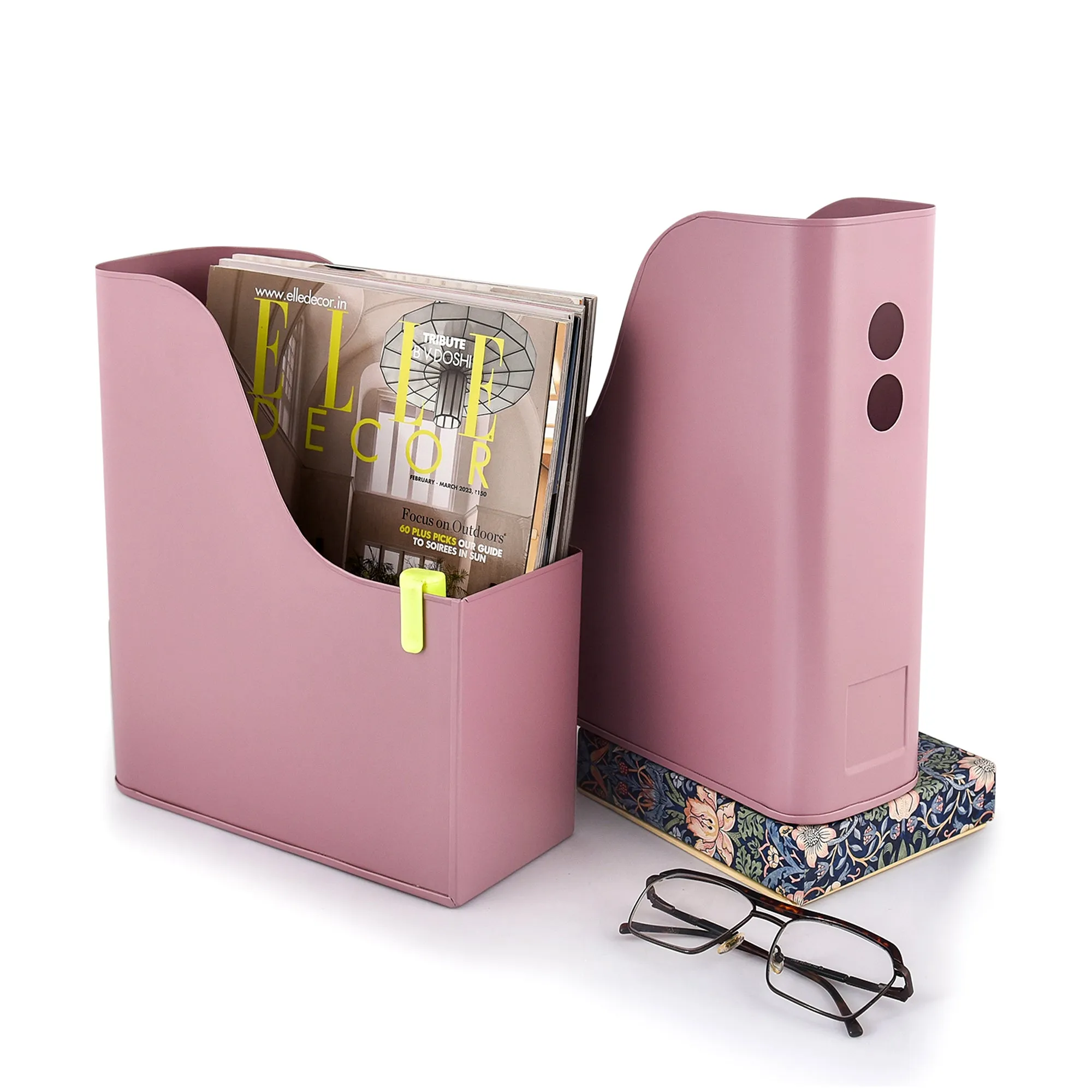 ELAN Sauve Metal File Holder, Books and Magzine Holder, Set of 2 (Mauve)