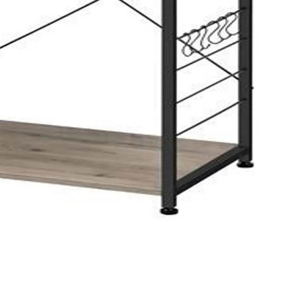 Elva 35 Inch Kitchen Rack, 4 Tier Shelves, Wire Basket, Greige Wood, Black By Casagear Home