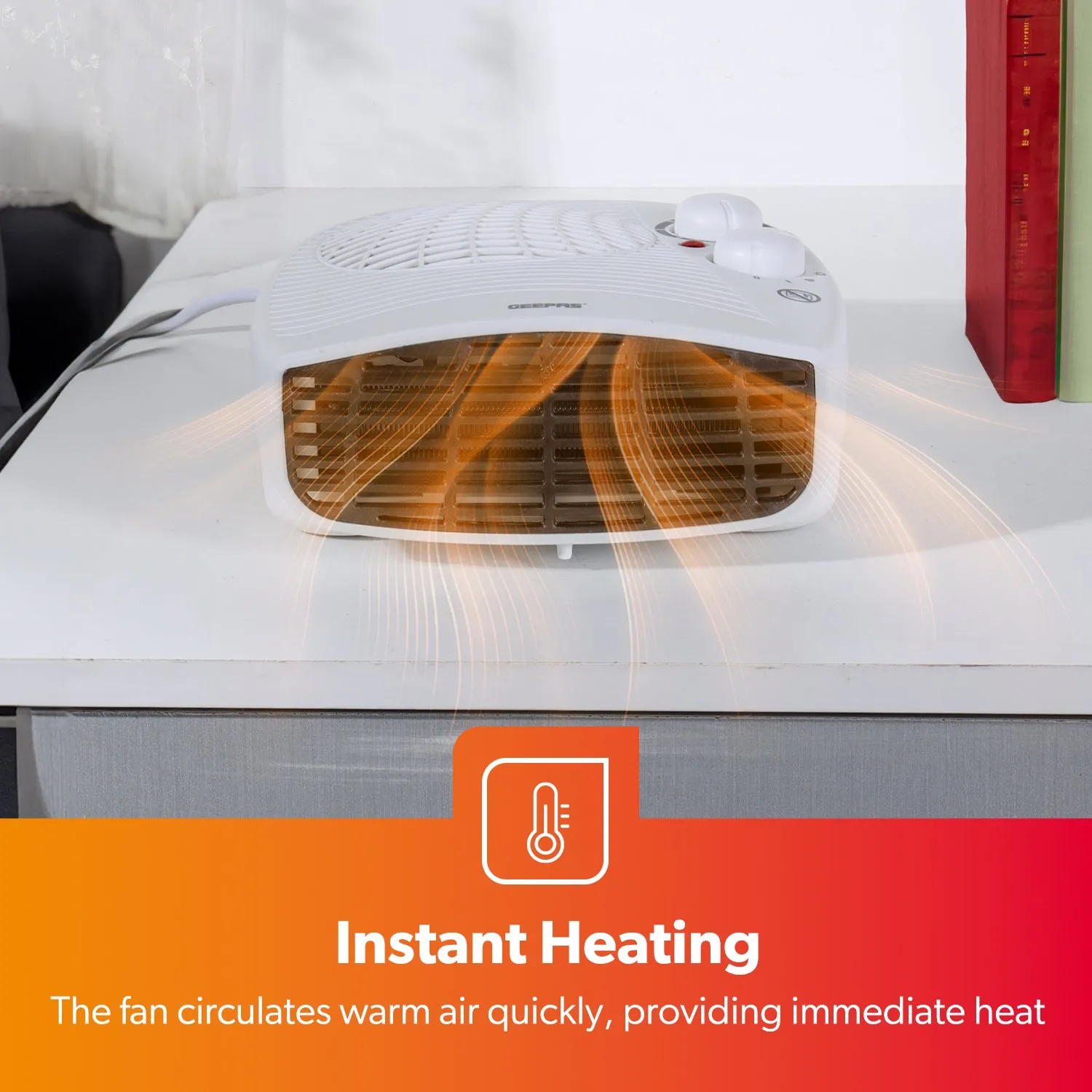 Energy Efficient Flat Fan Space Heater with Adjustable Thermostat