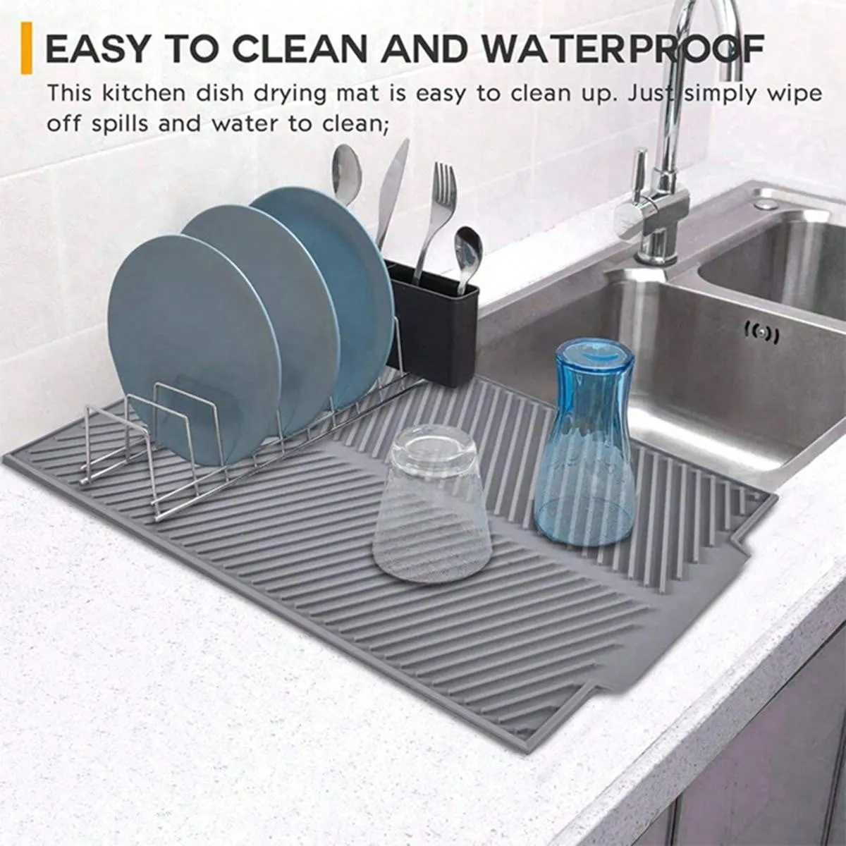 Flexible and Durable Silicone Dish Drying Mat - Perfect for Kitchen and Home Use!