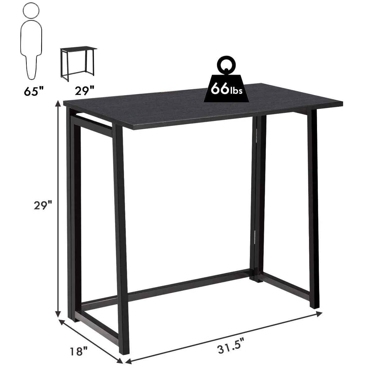 Folding Desk No Assembly Required, Compact Space Saving Writing Computer Desk