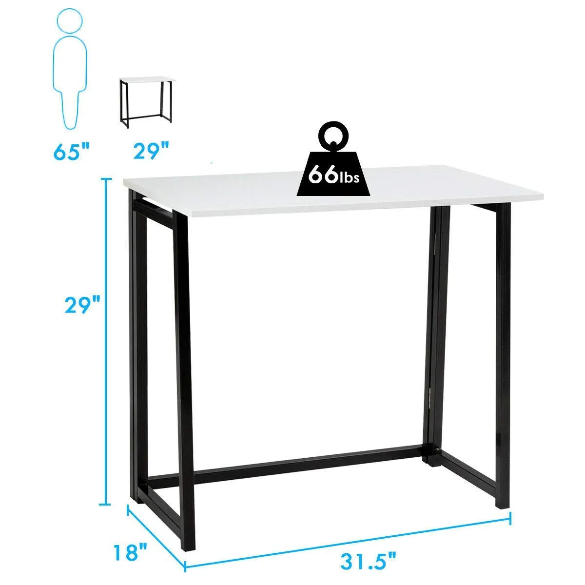 Folding Desk No Assembly Required, Compact Space Saving Writing Computer Desk