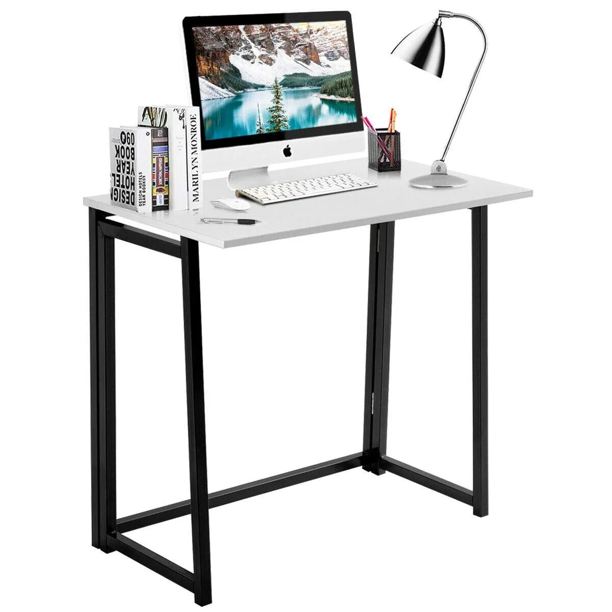 Folding Desk No Assembly Required, Compact Space Saving Writing Computer Desk