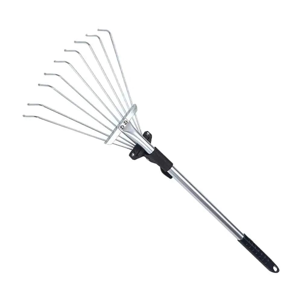 Garden Rake Lawns Stainless Steel Hand Tool Portable Yards Lightweight Home Fan Broom 9 Teeth Leaf Brush Collect Loose Debris