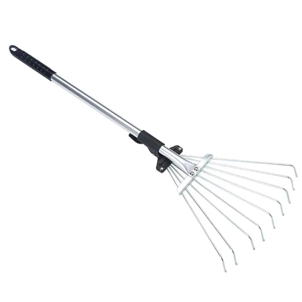 Garden Rake Lawns Stainless Steel Hand Tool Portable Yards Lightweight Home Fan Broom 9 Teeth Leaf Brush Collect Loose Debris