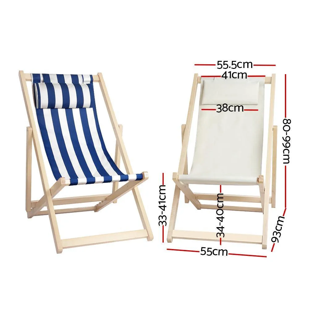 Gardeon Outdoor Chairs Sun Lounge Deck Beach Chair Folding Wooden Patio Furniture Beige