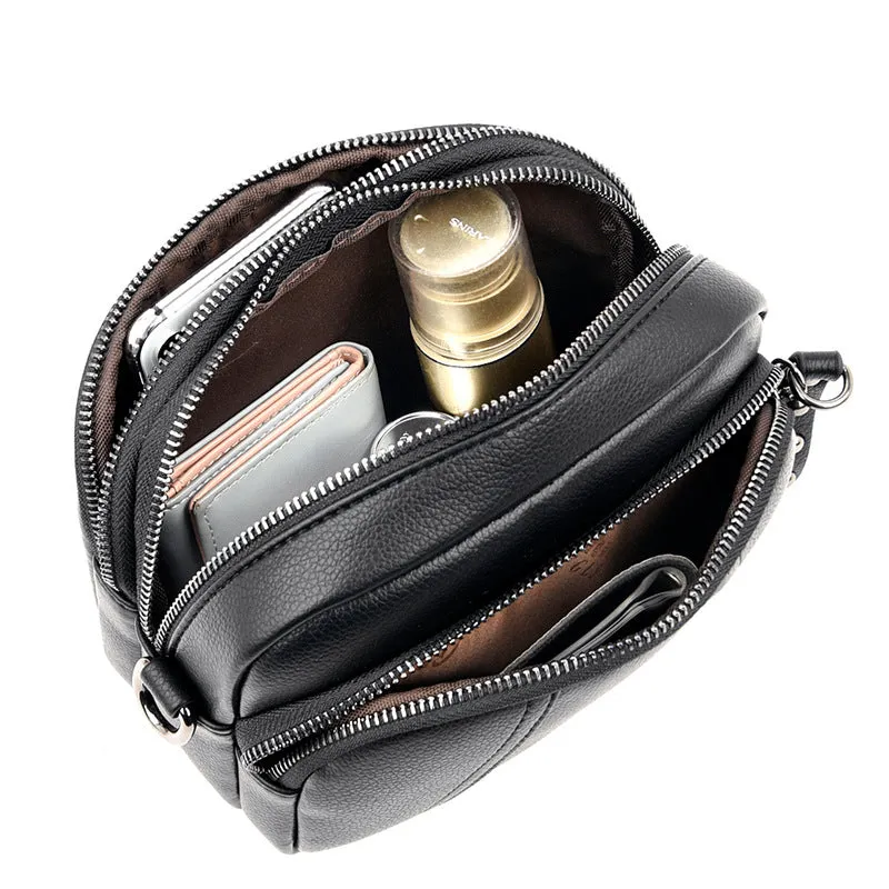 Genuine soft leather crossbody bag for women new fashionable shoulder small round bag three-layer large capacity mother bag for women