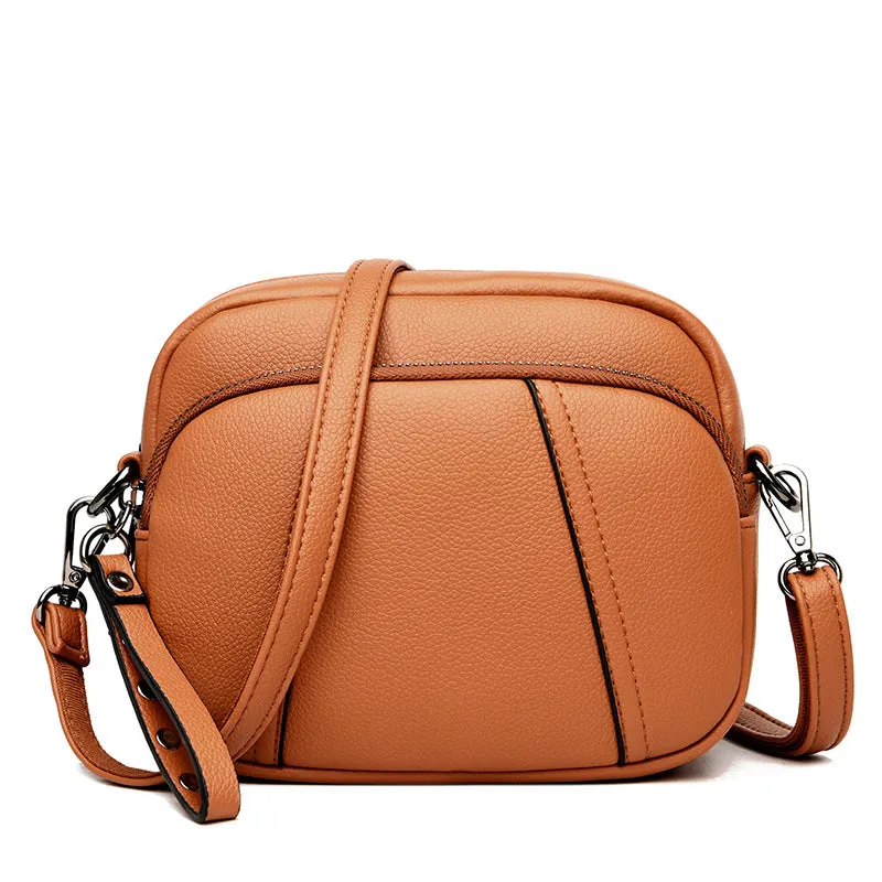 Genuine soft leather crossbody bag for women new fashionable shoulder small round bag three-layer large capacity mother bag for women