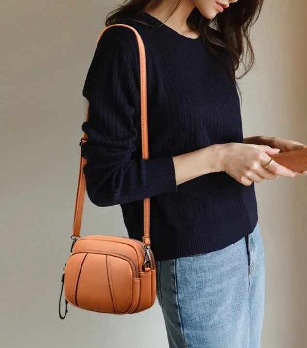 Genuine soft leather crossbody bag for women new fashionable shoulder small round bag three-layer large capacity mother bag for women